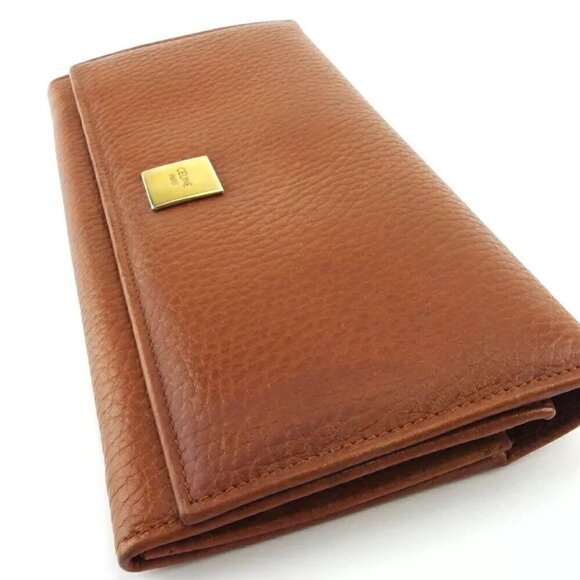 Celine Long Wallet Logo Plate Leather Authentic USED - Picture 3 of 11